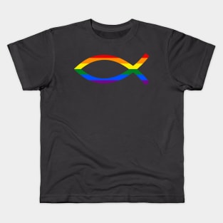 Christian fish with lgbtq+ pride flag Kids T-Shirt